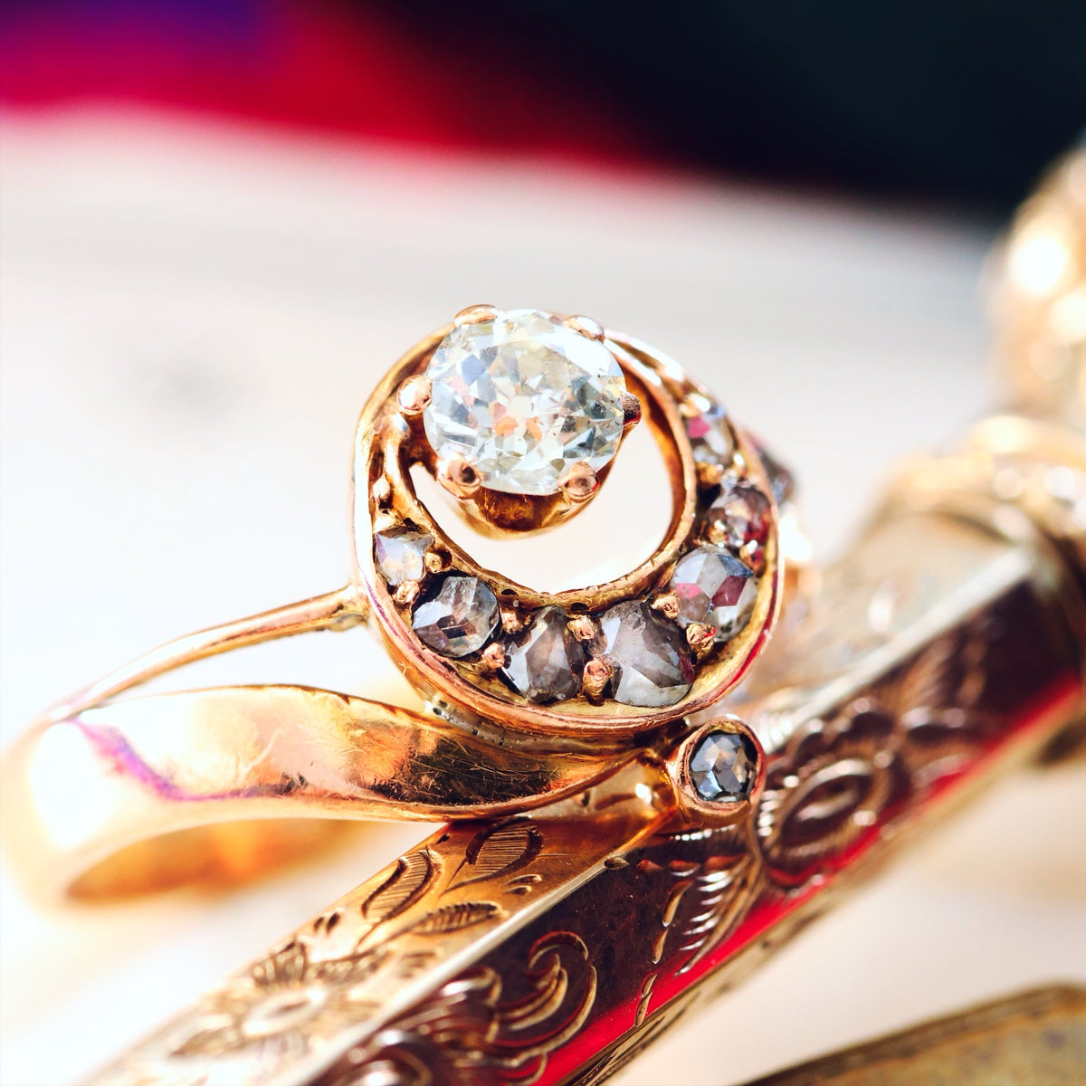 Bewitching Vintage Diamond Crescent Moon Ring