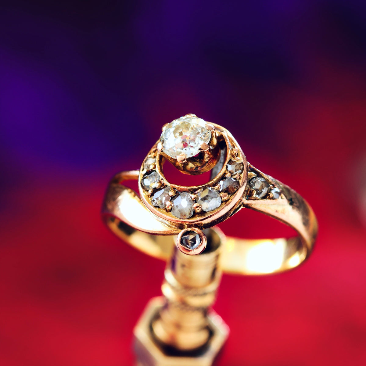 Bewitching Vintage Diamond Crescent Moon Ring