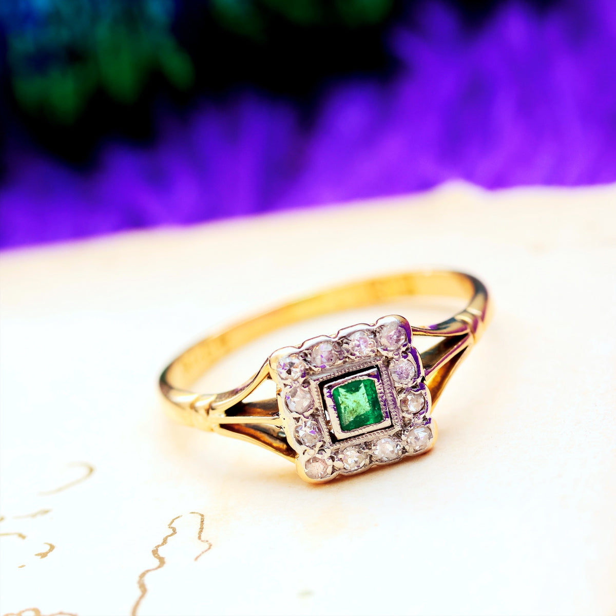Vintage Emerald & Diamond Floral Cluster Ring