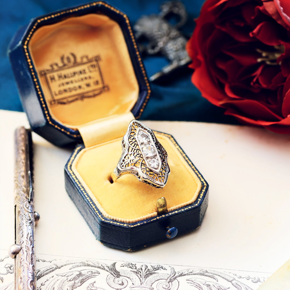 Dramatic Vintage Filigree Diamond Dress Ring