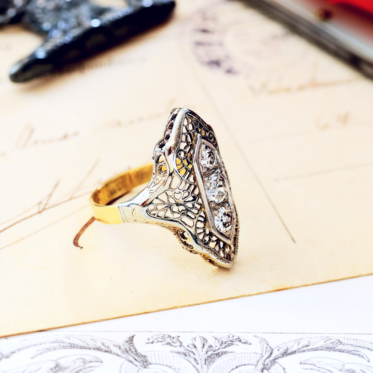 A Dramatic Vintage Filigree Diamond Dress Ring