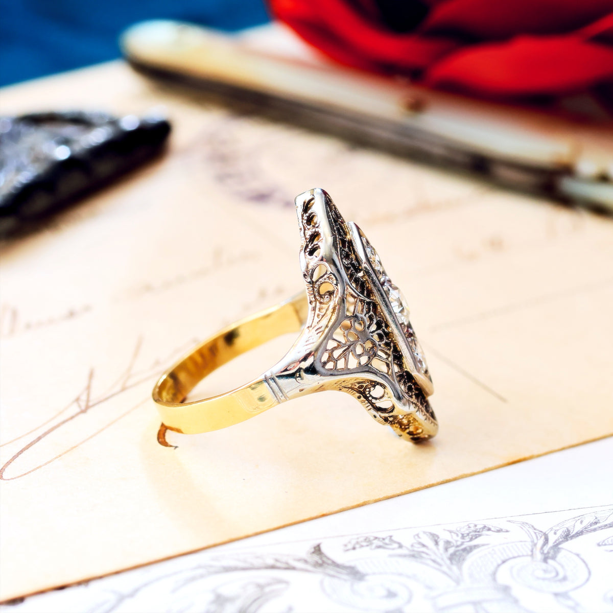 A Dramatic Vintage Filigree Diamond Dress Ring