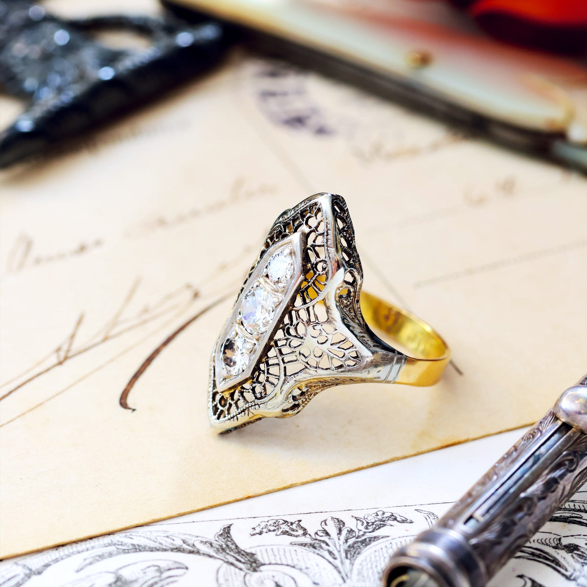A Dramatic Vintage Filigree Diamond Dress Ring