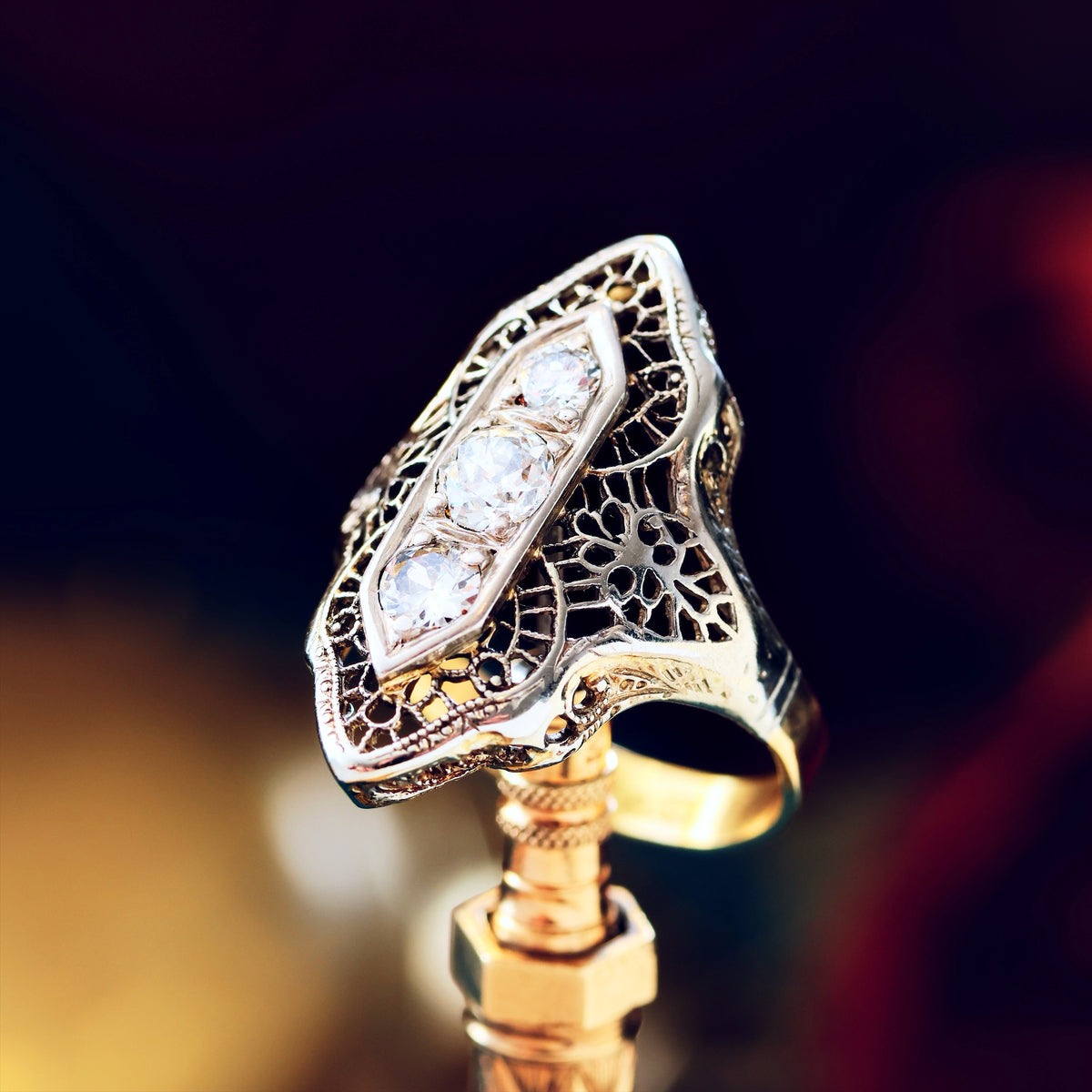 A Dramatic Vintage Filigree Diamond Dress Ring