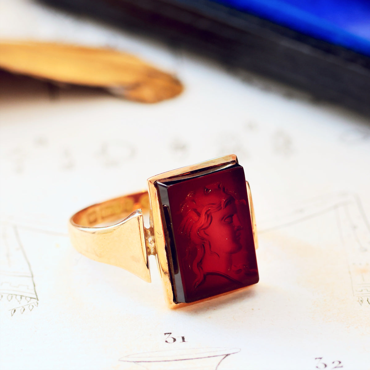 Antique Carnelian 'Janus' Intaglio Signet Ring