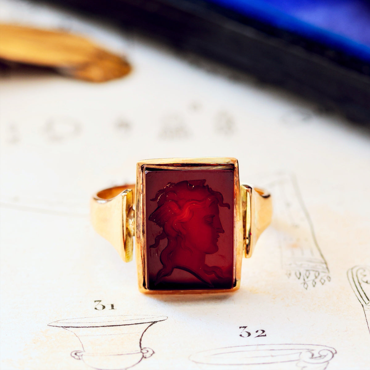 Antique Carnelian 'Janus' Intaglio Signet Ring