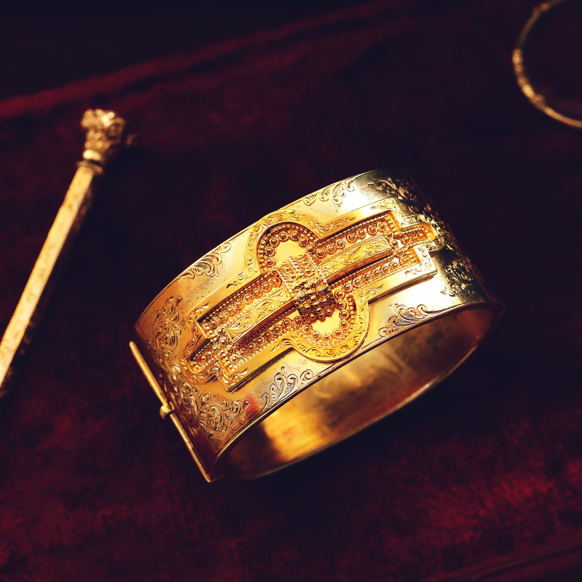 Antique Silver Gilt Archaeological Revivalist Bangle