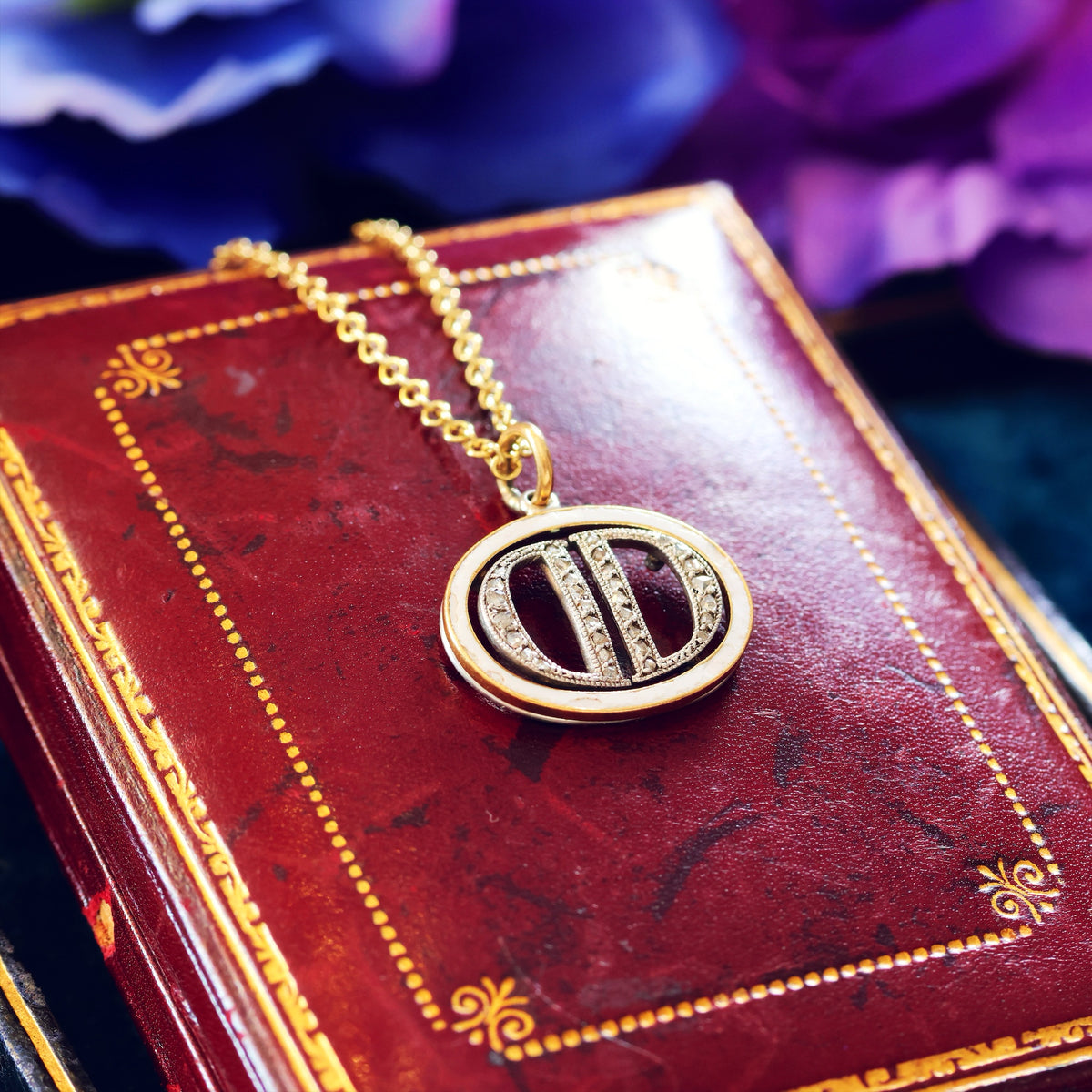 Vintage Diamond set 'D.D' Initial Necklace