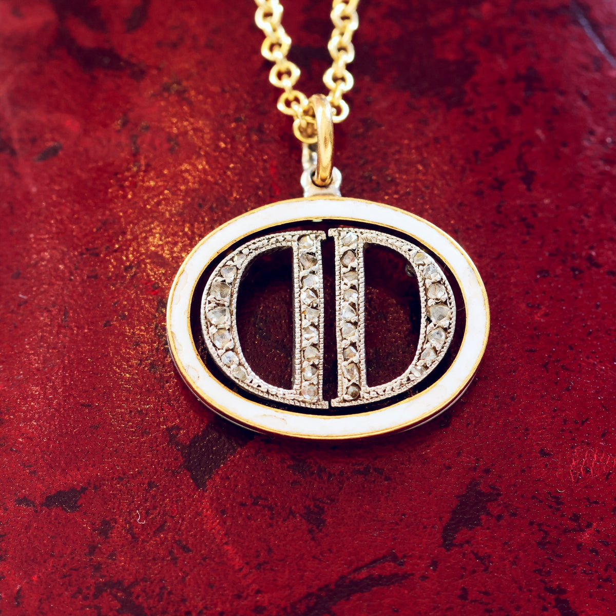 Vintage Diamond set 'D.D' Initial Necklace