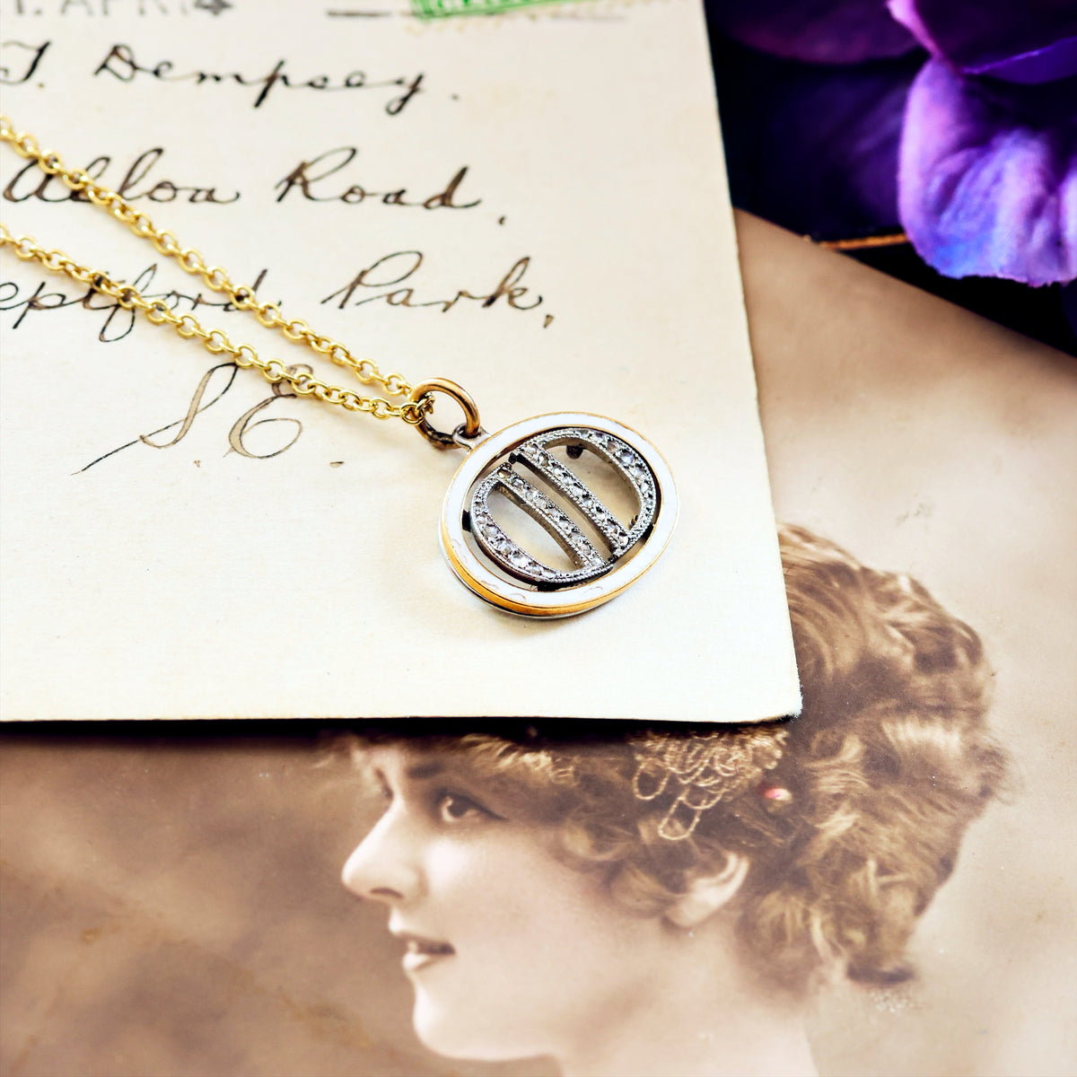 Vintage Diamond set 'D.D' Initial Necklace