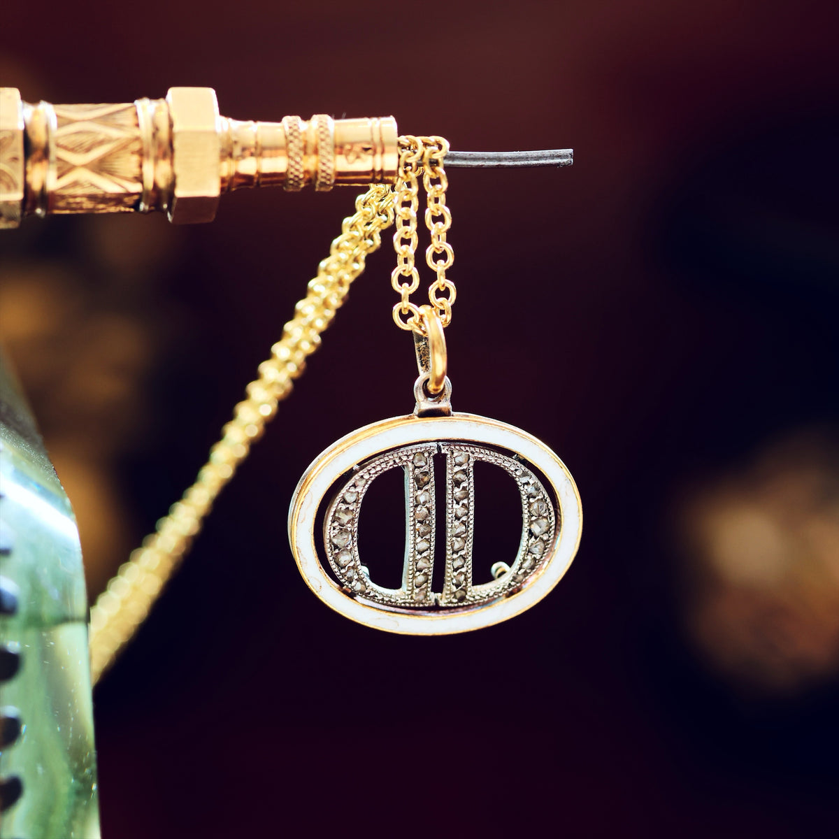 Vintage Diamond set 'D.D' Initial Necklace