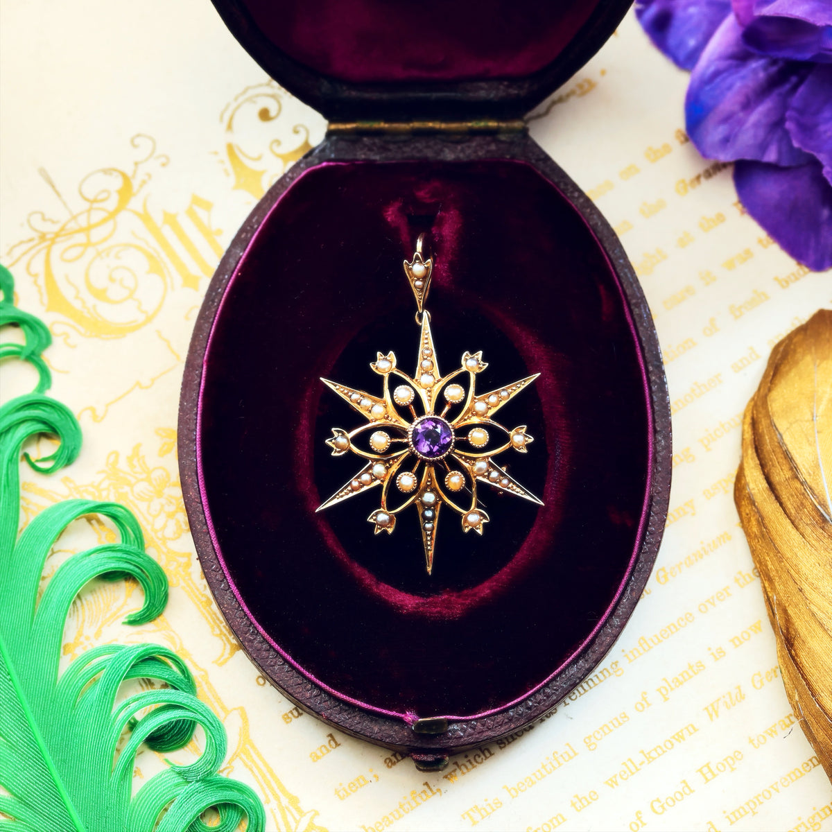 Victorian Amethyst & Seed Pearl Star Pendant