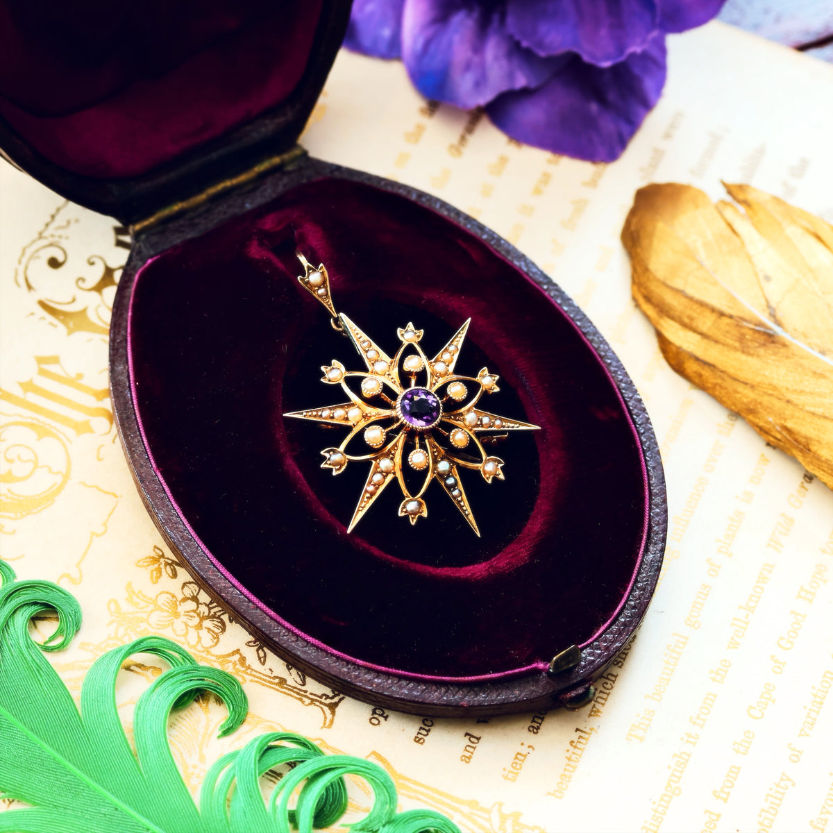 Victorian Amethyst & Seed Pearl Star Pendant