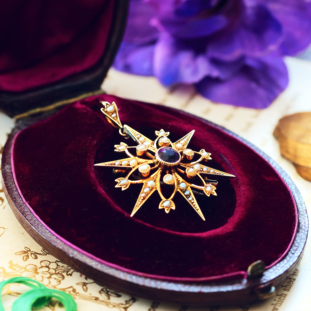 Victorian Amethyst & Seed Pearl Star Pendant