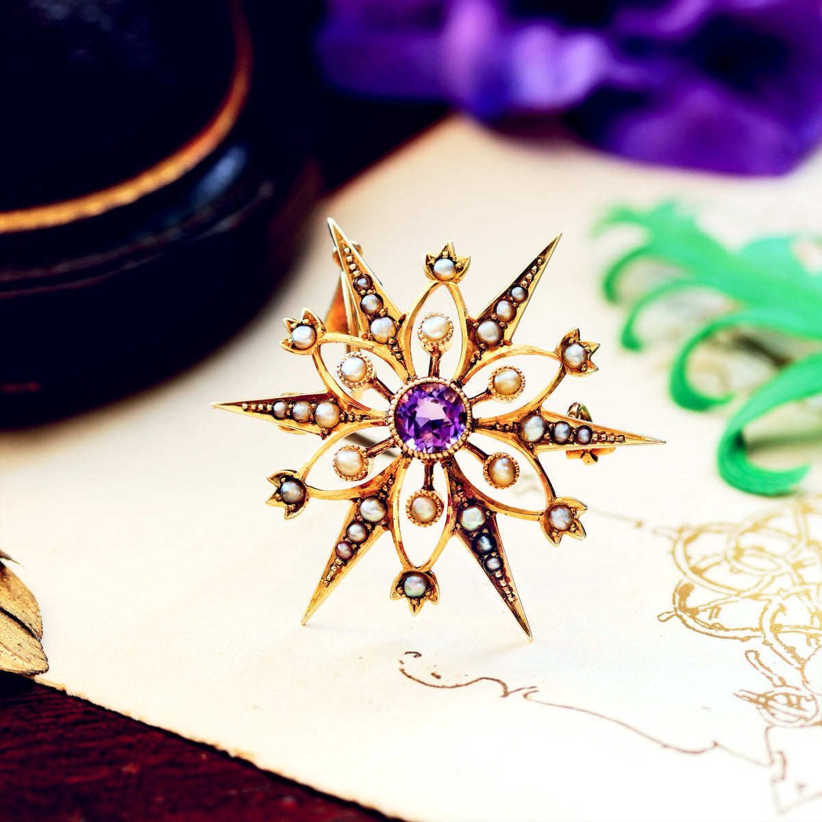 Victorian Amethyst & Seed Pearl Star Pendant