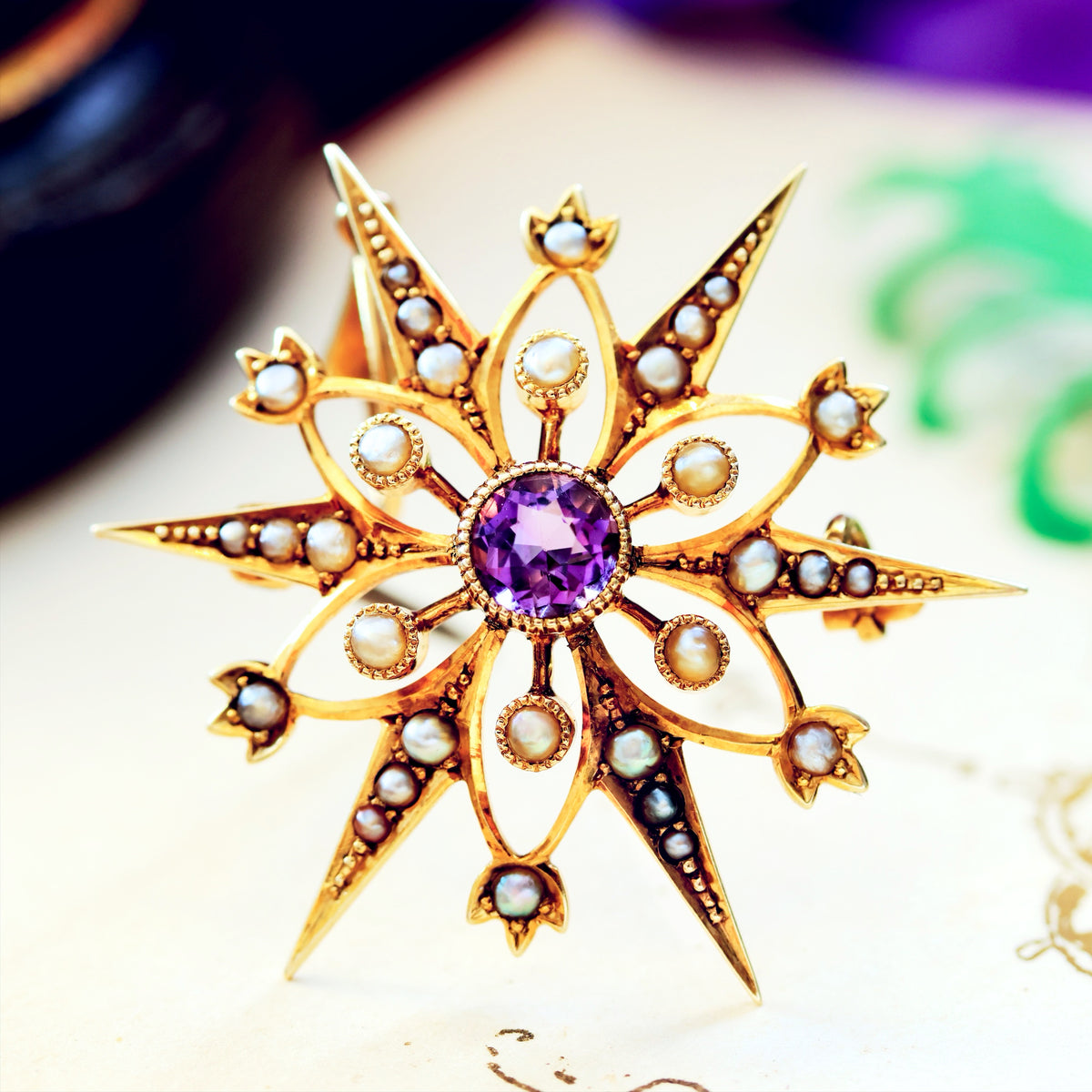 Victorian Amethyst & Seed Pearl Star Pendant