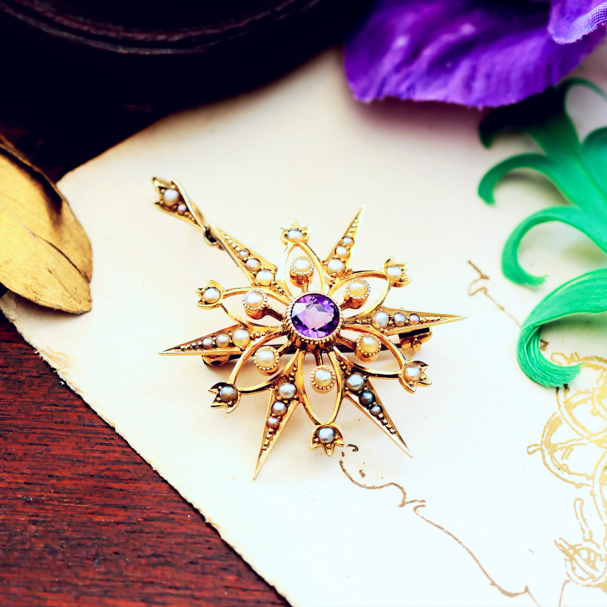 Victorian Amethyst & Seed Pearl Star Pendant