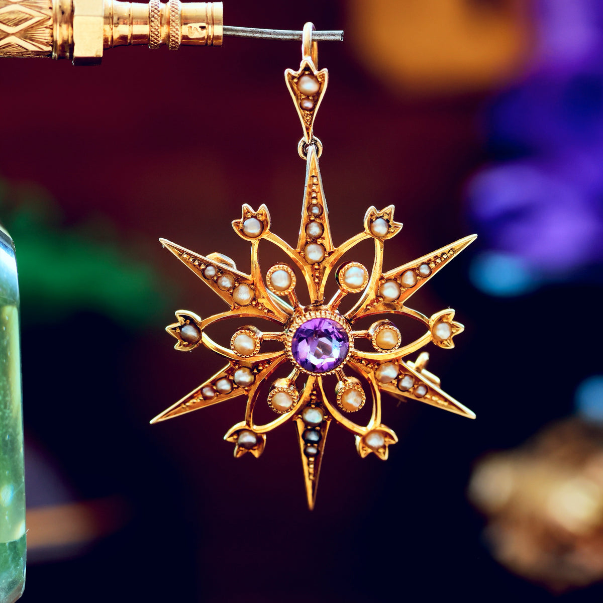 Victorian Amethyst & Seed Pearl Star Pendant