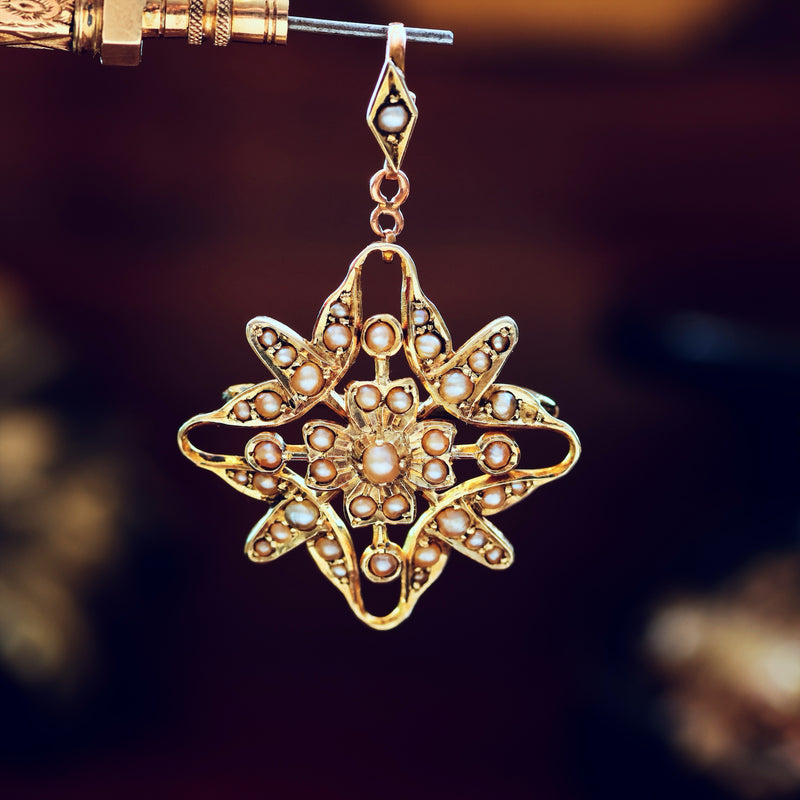 Victorian Seed Pearl Convertible Star Pendant/Brooch