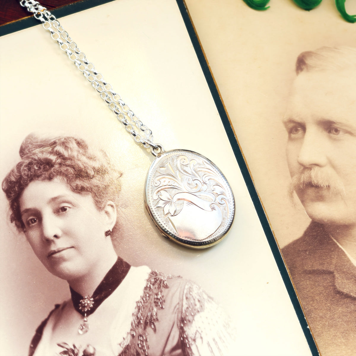 Antique Date 1908 Hand Engraved Oval Silver Locket