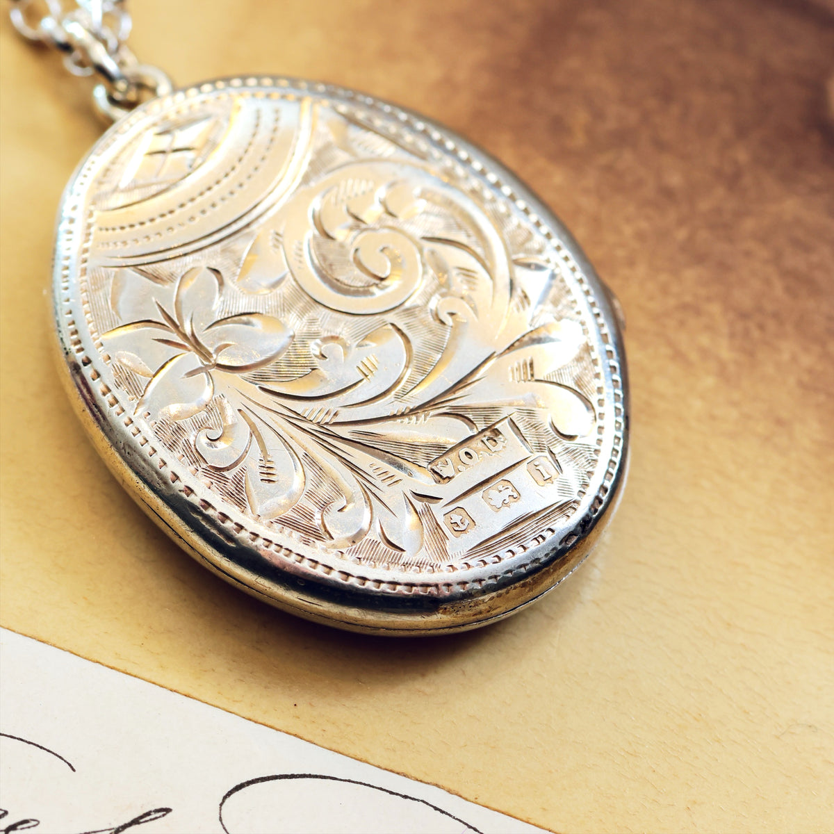 Antique Date 1908 Hand Engraved Oval Silver Locket