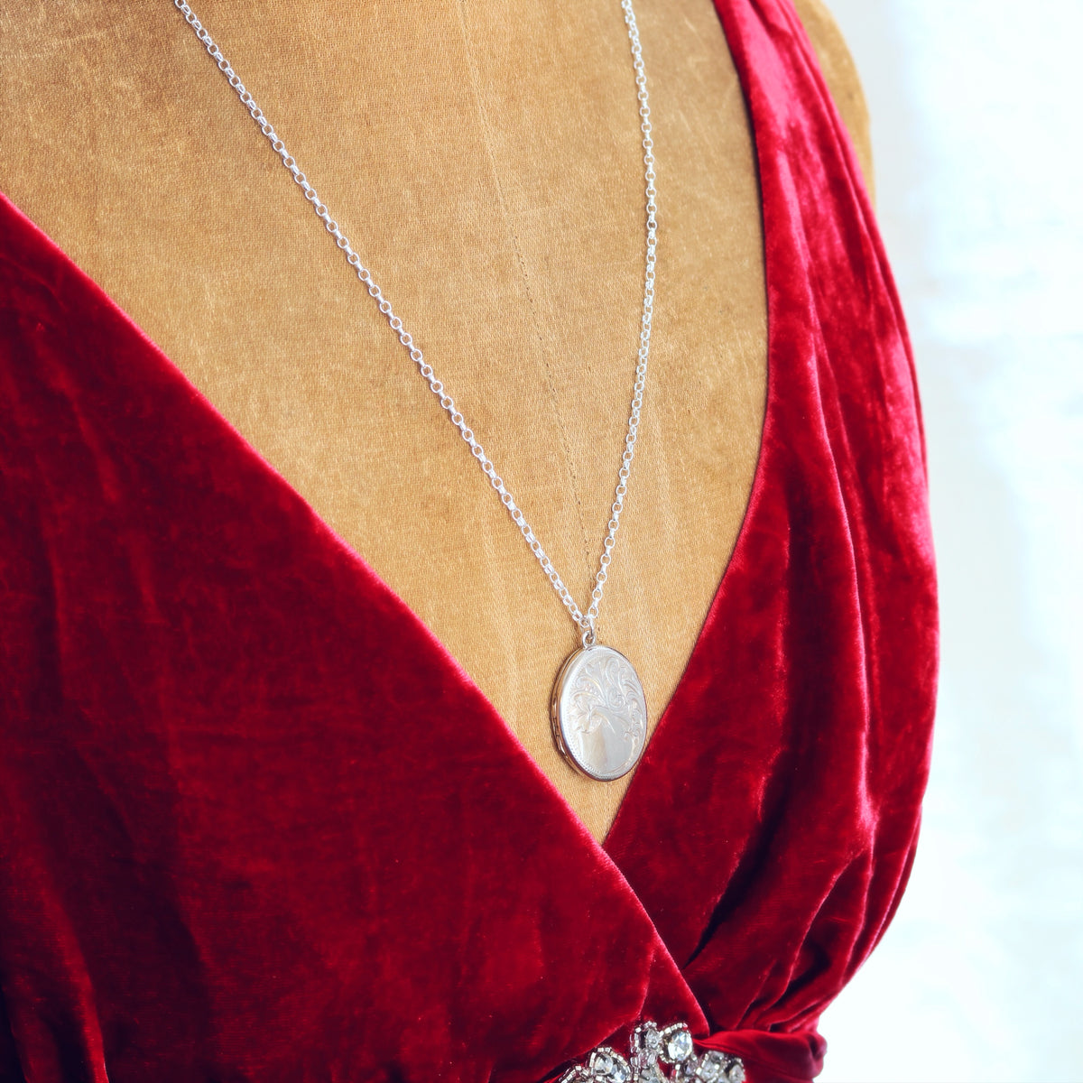 Antique Date 1908 Hand Engraved Oval Silver Locket