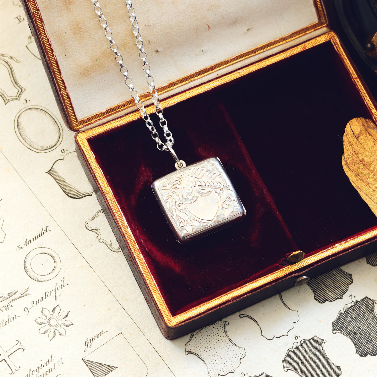 Date 1885 Hand Engraved 'Ferns for Sincerity' Silver Locket