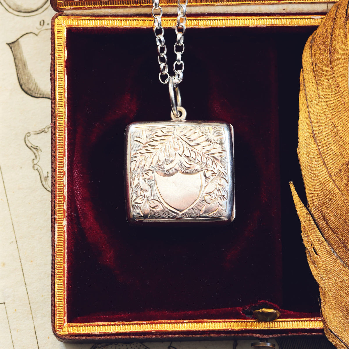 Date 1885 Hand Engraved 'Ferns for Sincerity' Silver Locket