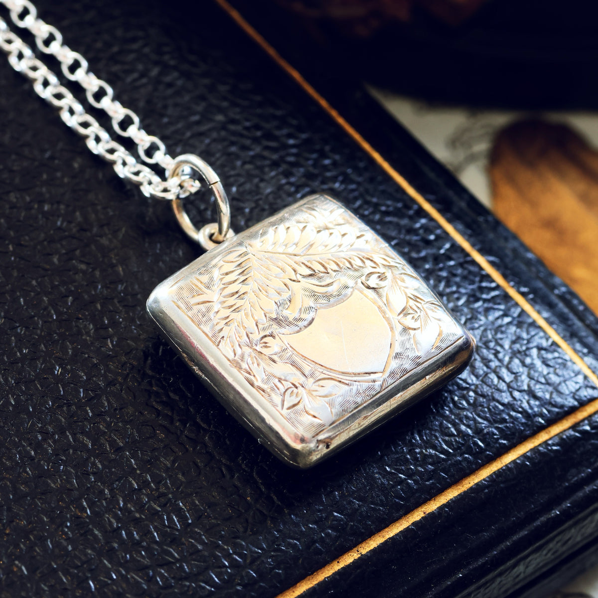 Date 1885 Hand Engraved 'Ferns for Sincerity' Silver Locket
