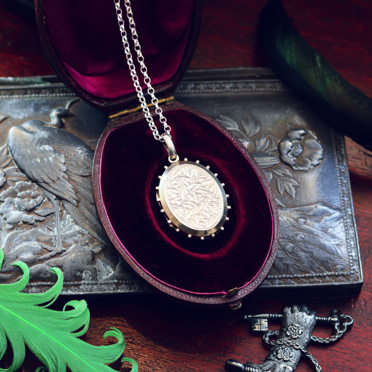 Antique Victorian Hand Engraved Ivy Silver Locket