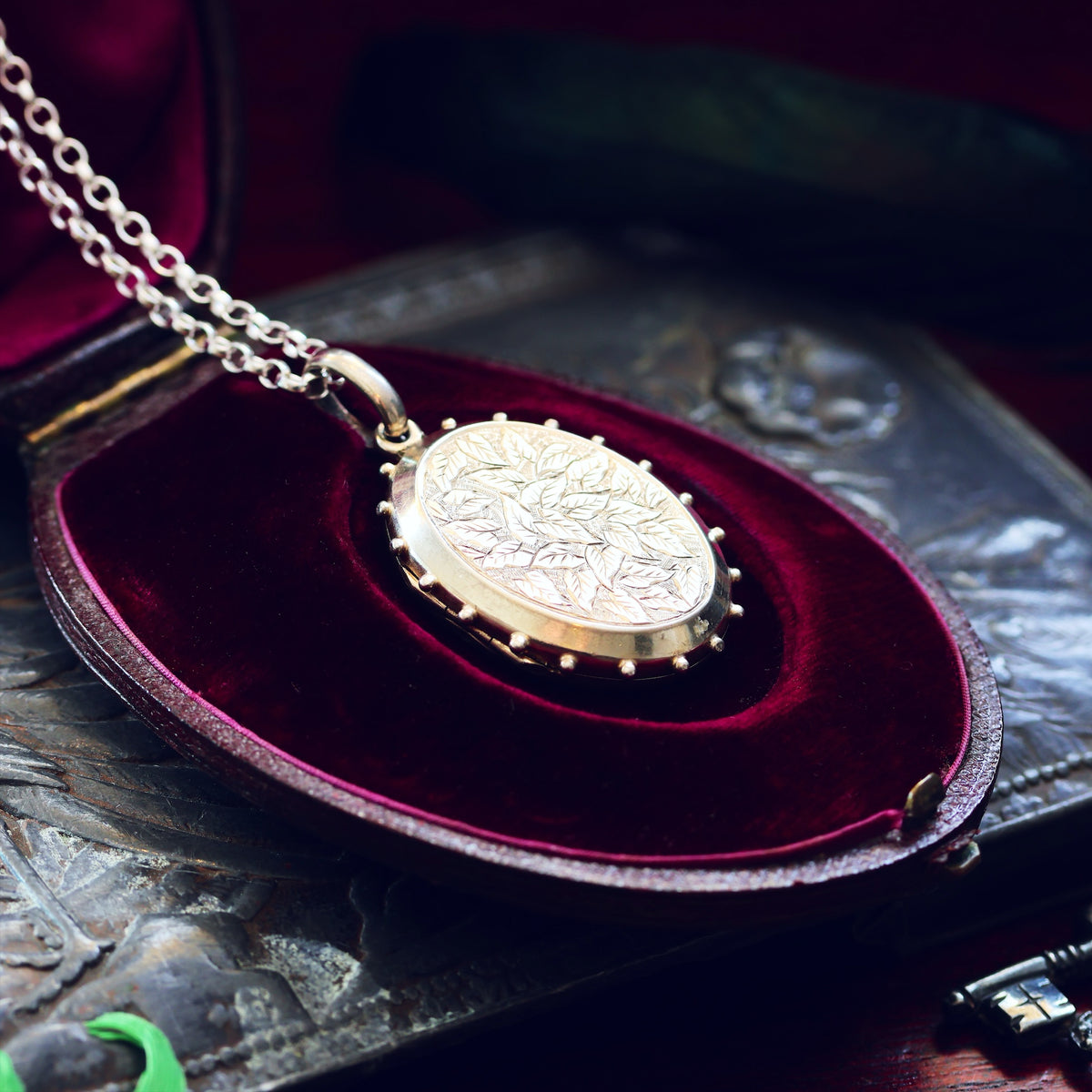 Antique Victorian Hand Engraved Ivy Silver Locket