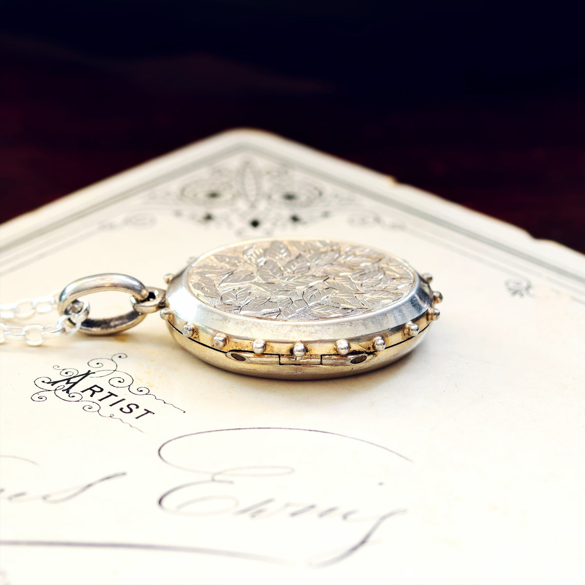 Antique Victorian Hand Engraved Ivy Silver Locket