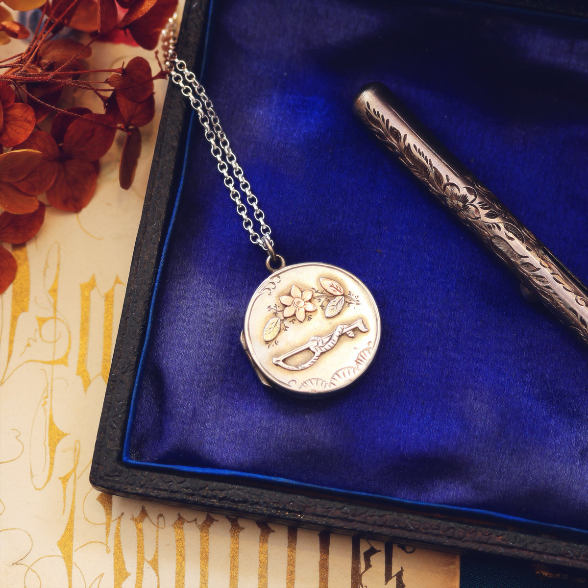 Antique Date 1891 Riding Crop Silver Locket