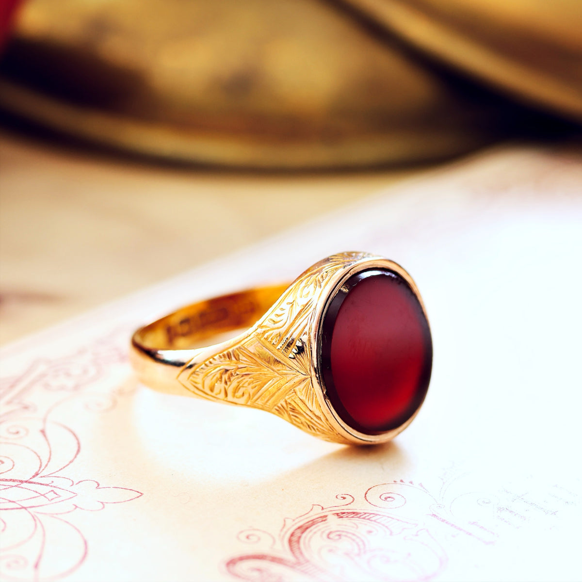 Date 1874 Carnelian 15ct Gold Signet Ring in Original Box