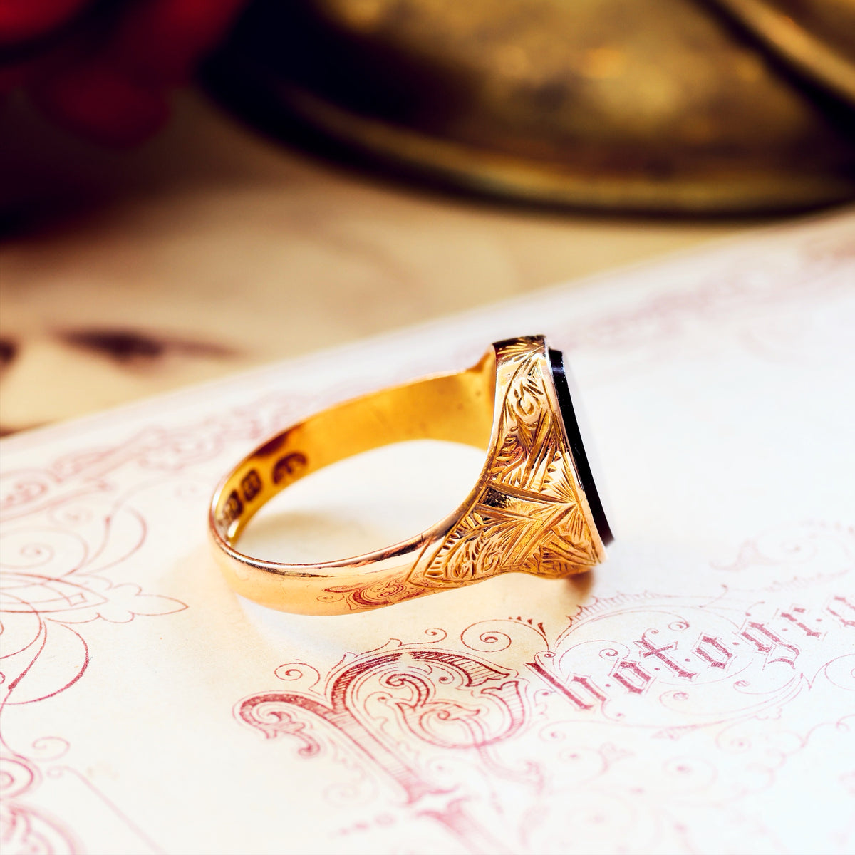 Date 1874 Carnelian 15ct Gold Signet Ring in Original Box
