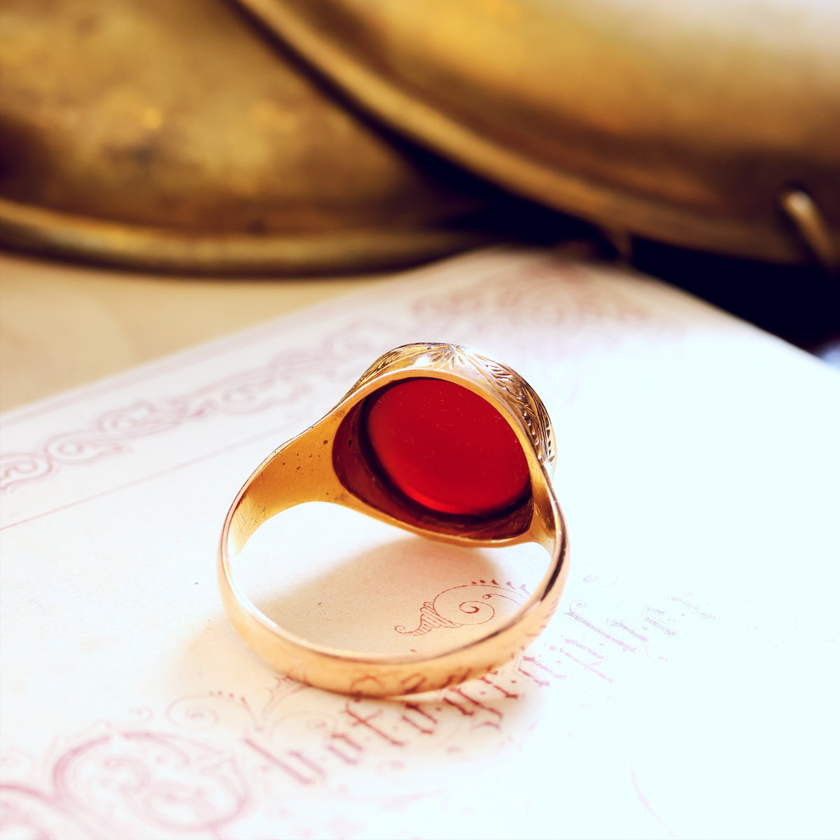 Date 1874 Carnelian 15ct Gold Signet Ring in Original Box