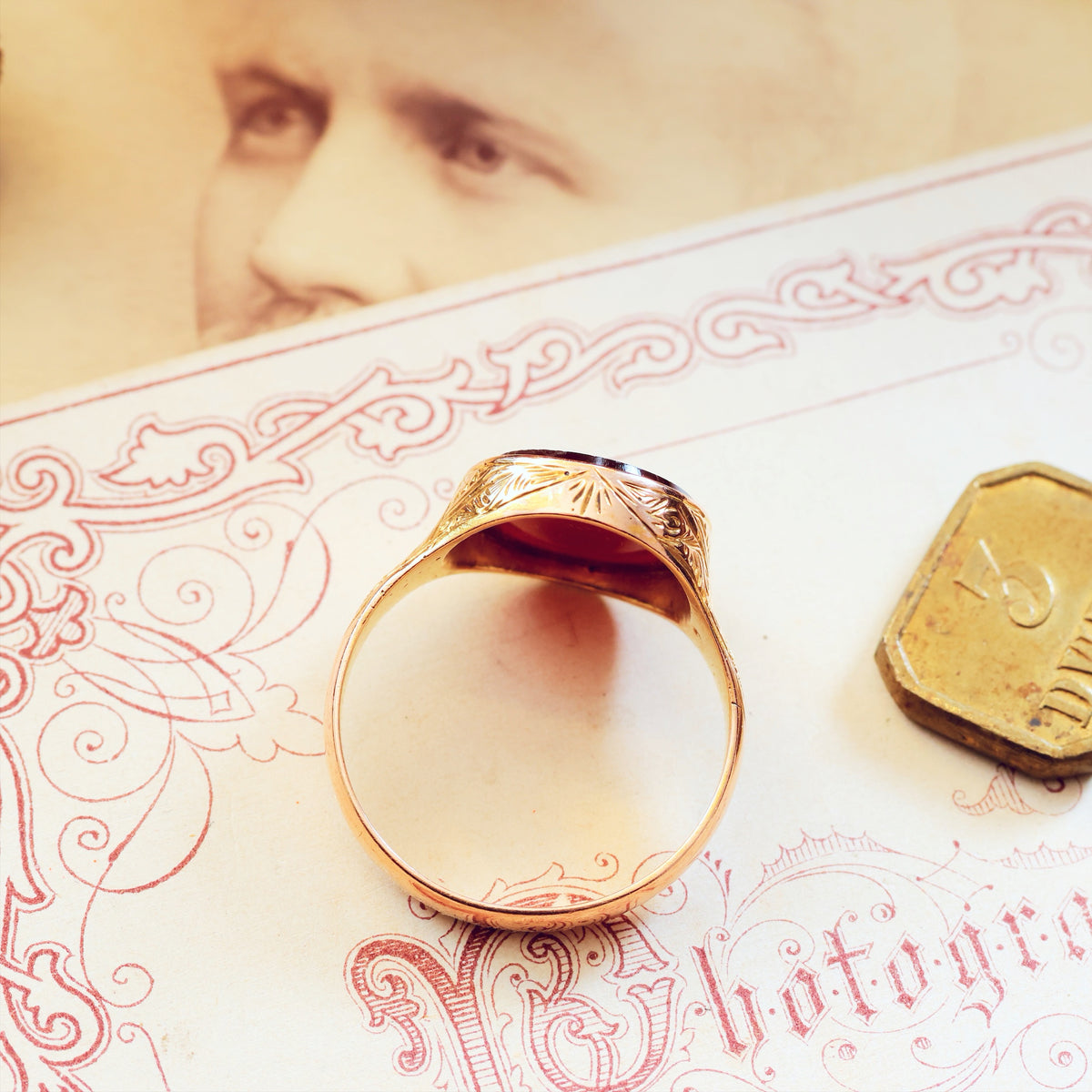 Date 1874 Carnelian 15ct Gold Signet Ring in Original Box