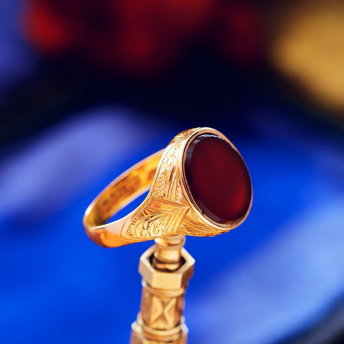 Date 1874 Carnelian 15ct Gold Signet Ring in Original Box