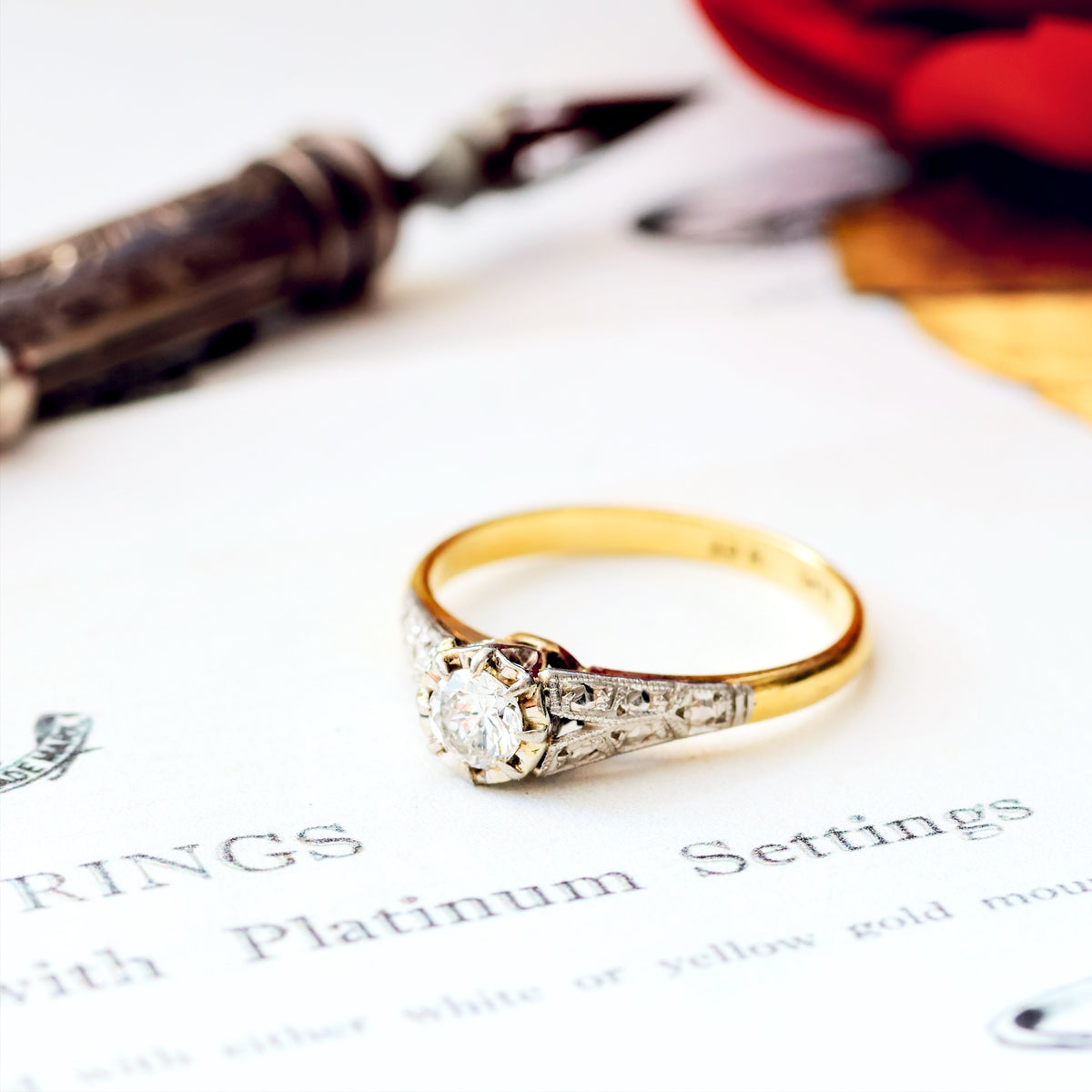 Pristine Handmade Vintage Diamond Engagement Ring