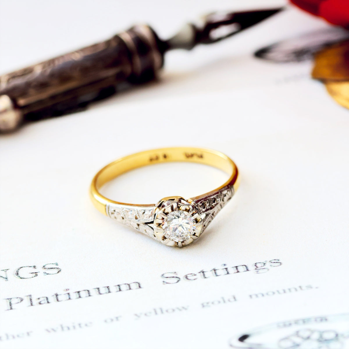 Pristine Handmade Vintage Diamond Engagement Ring