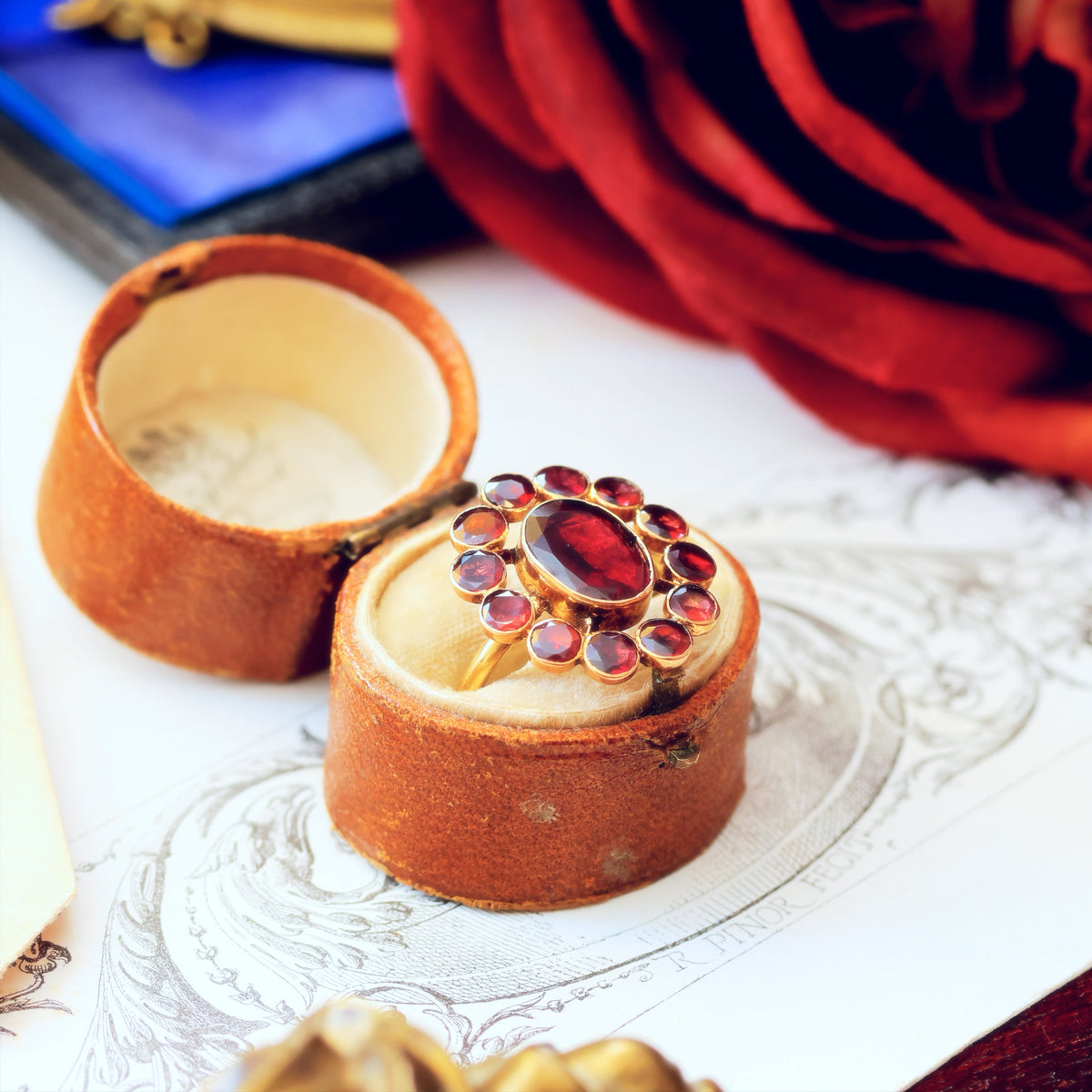 Antique Georgian Foiled Garnet Rosette Ring