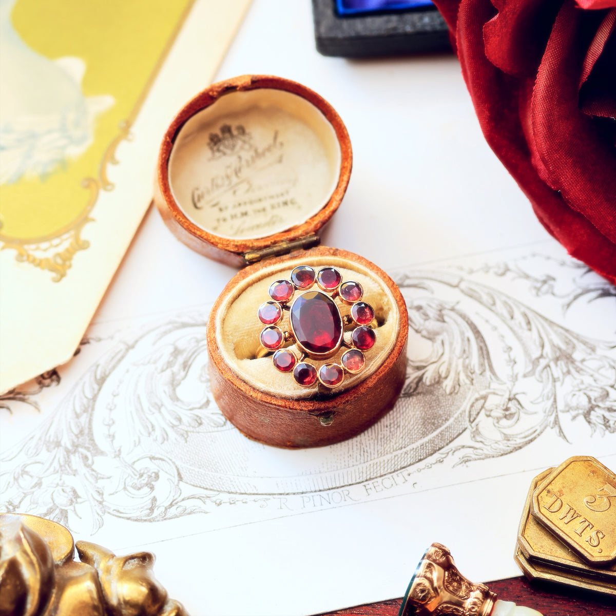 Antique Georgian Foiled Garnet Rosette Ring