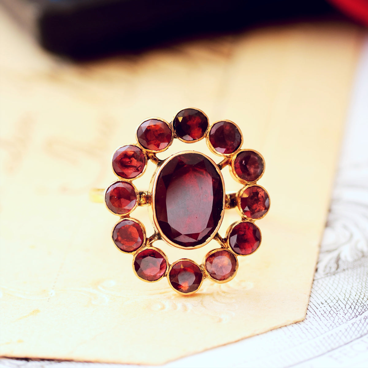 Antique Georgian Foiled Garnet Rosette Ring