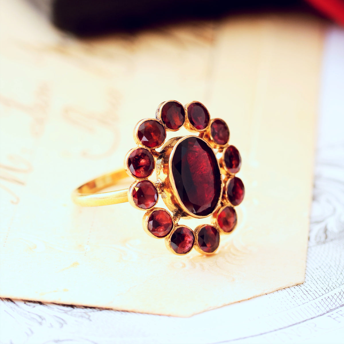 Antique Georgian Foiled Garnet Rosette Ring