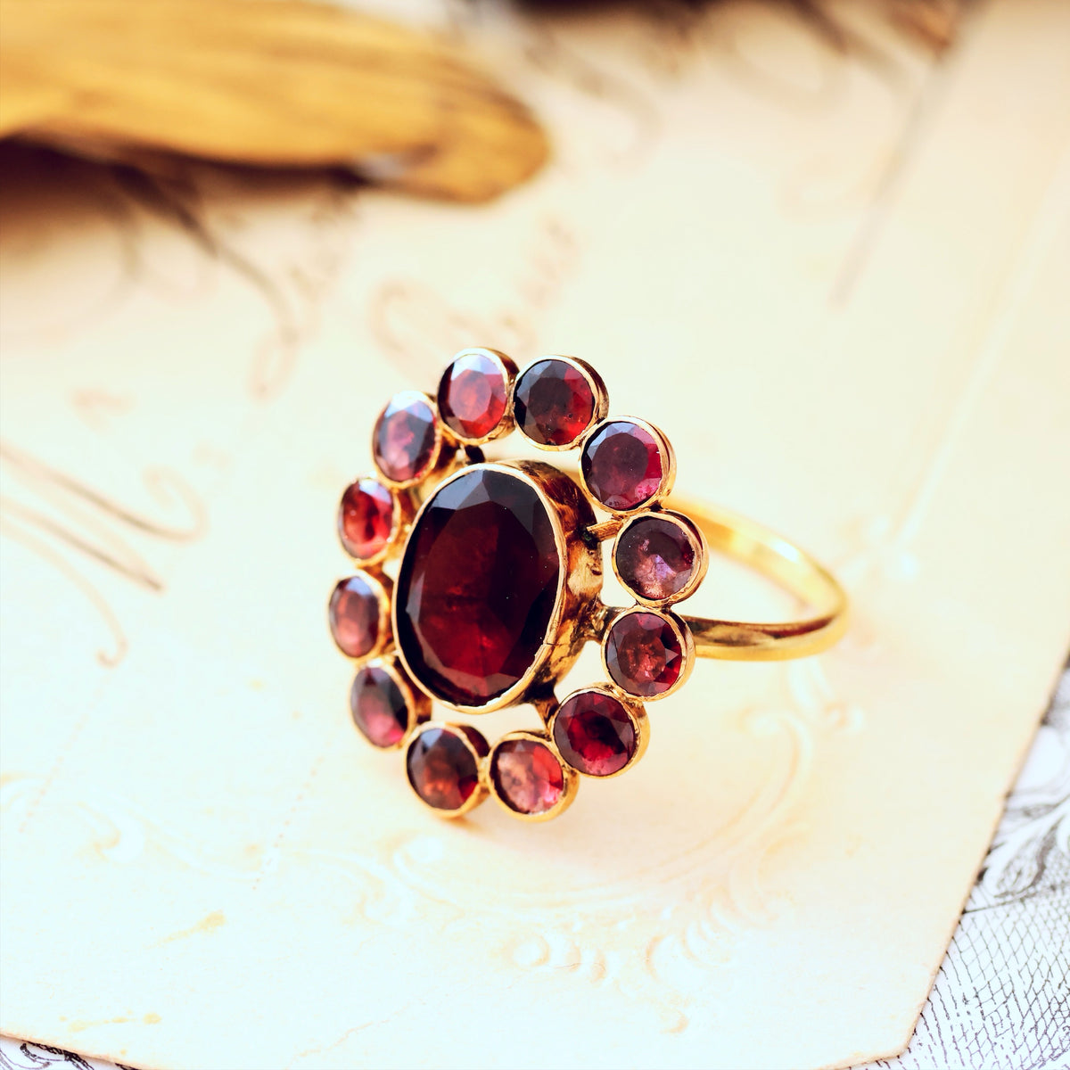 Antique Georgian Foiled Garnet Rosette Ring
