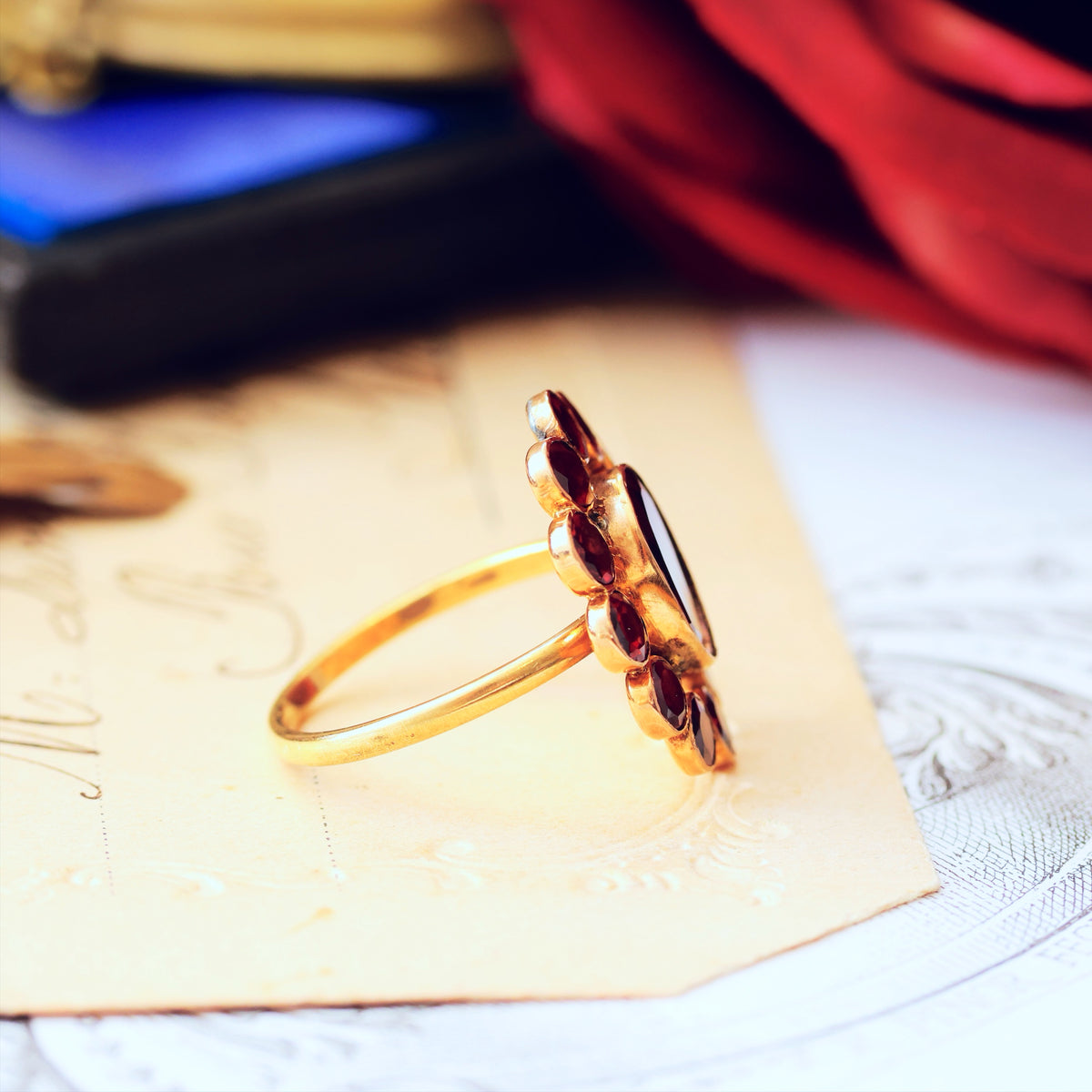 Antique Georgian Foiled Garnet Rosette Ring