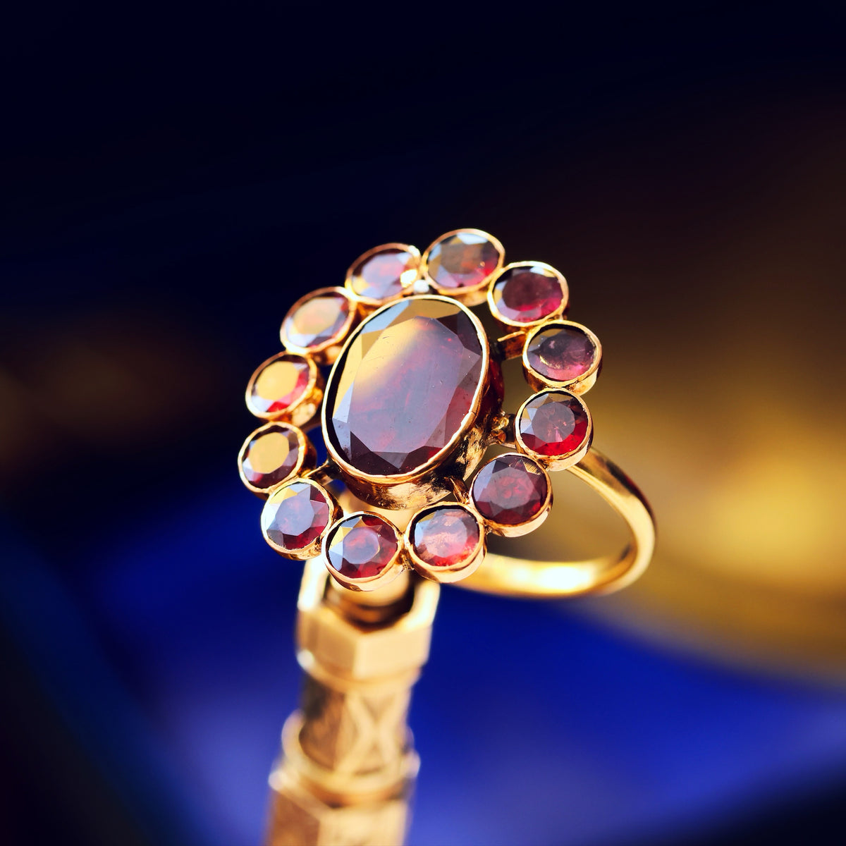 Antique Georgian Foiled Garnet Rosette Ring