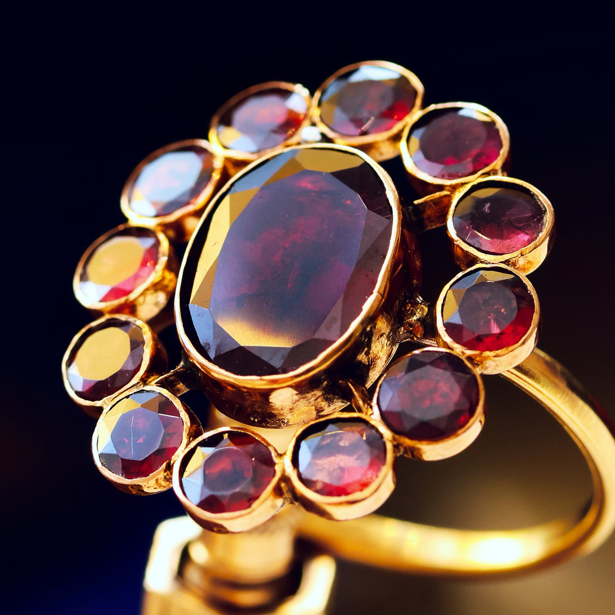 Antique Georgian Foiled Garnet Rosette Ring