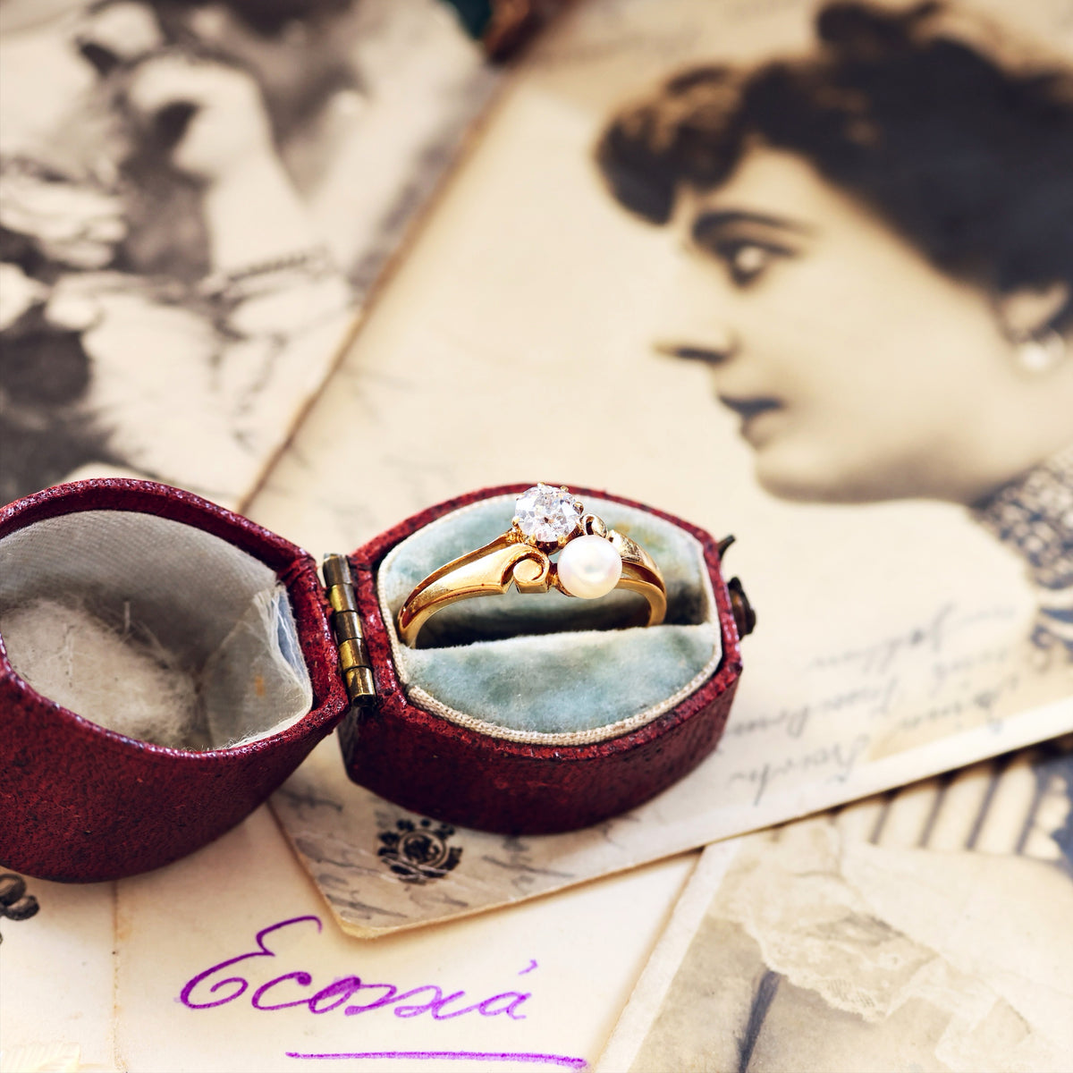 Antique Art Nouveau Pearl & Diamond Ring