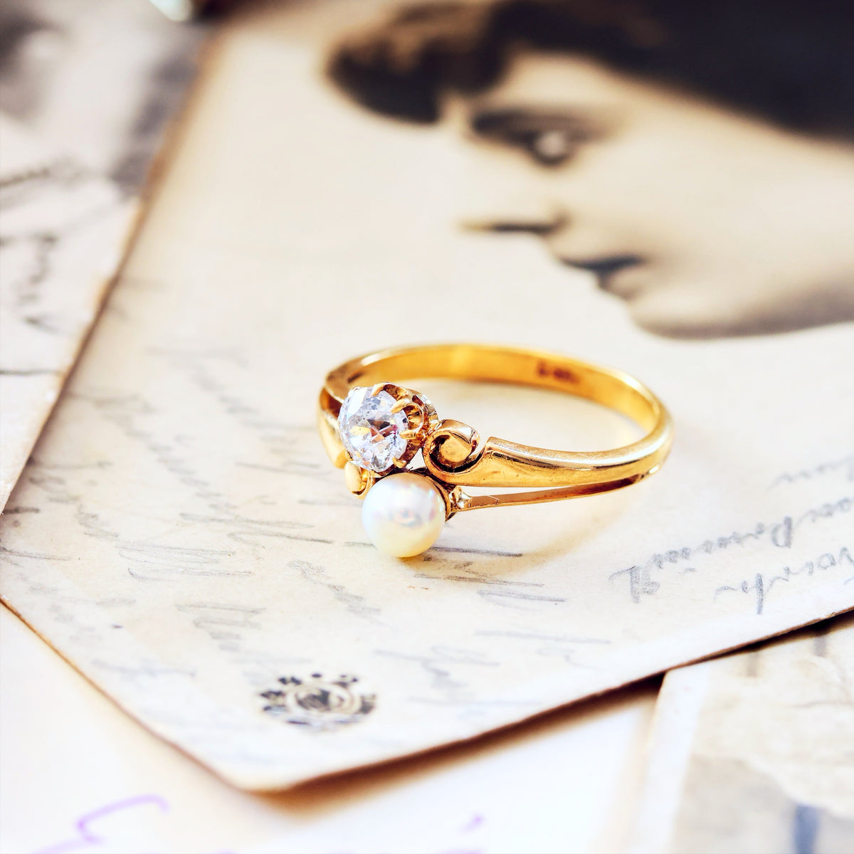 Antique Art Nouveau Pearl & Diamond Ring